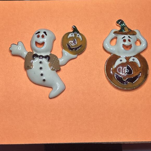 Halloween Ghost & Pumpkin Enamel Pins Bundle New, Cute Ghosts Jack‑O‑Lanter Lot - Picture 8 of 12